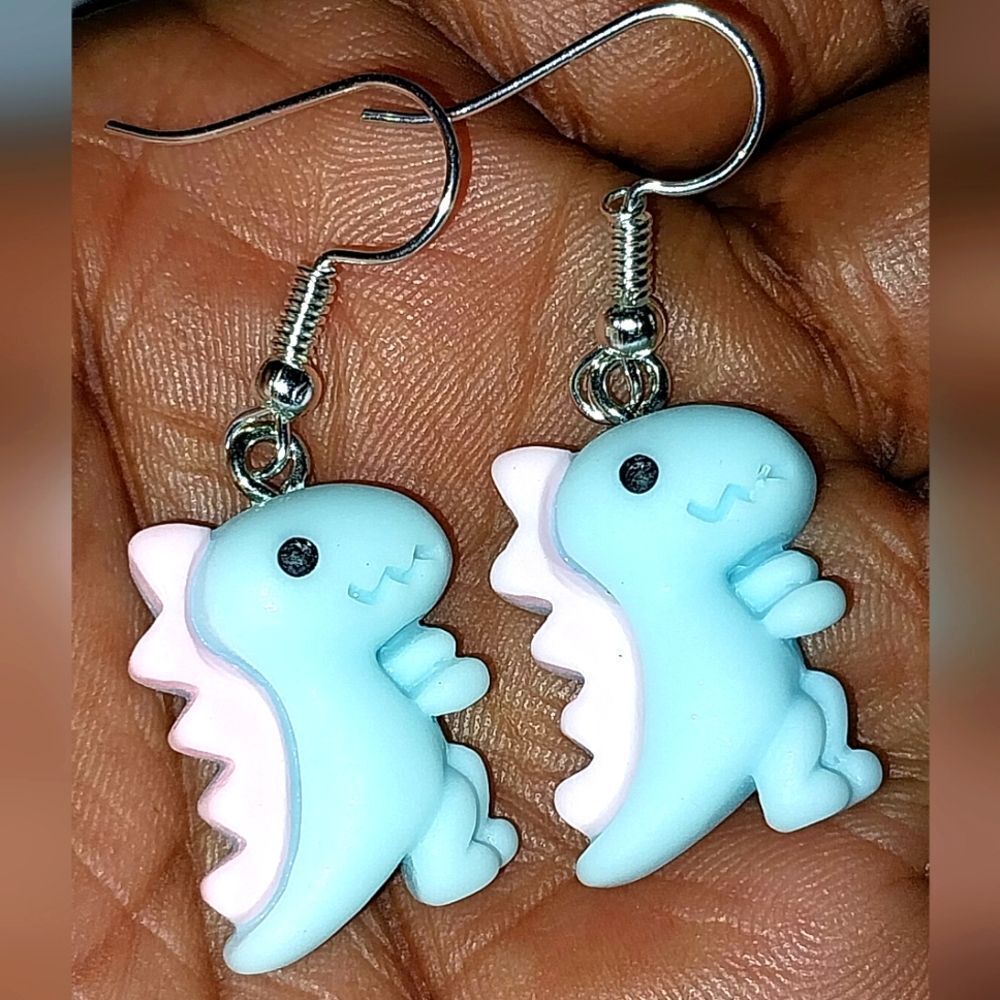 Blue Super cute Retro Dinosaur Earrings For Kids And Adults - Picture 2 of 4